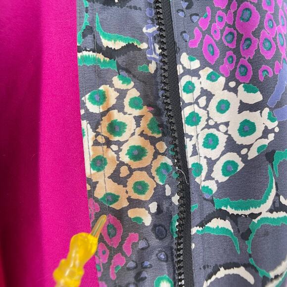 Vintage 80s Silk Reversible Jacket Funky Geometric Solid Fuschia Pink Oversized - Picture 6 of 10